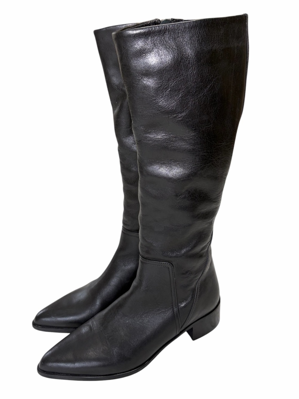 Fabianelli Made In Italy Black Leather Point Toe Tall Boots Size EU 38 / 7.5 - 8